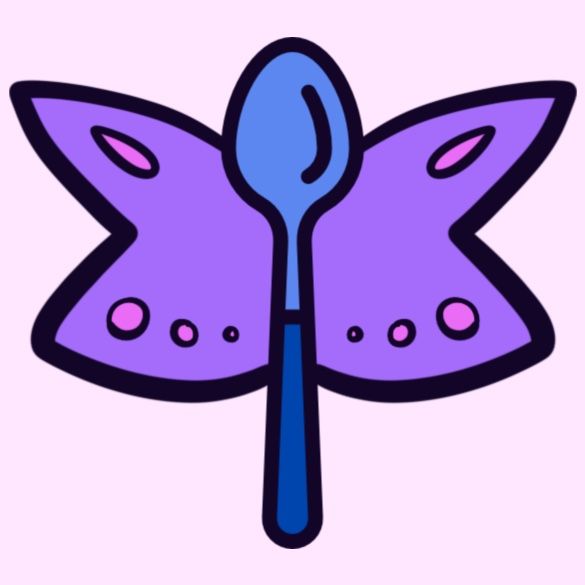 the spoonfairies logo, showing a spoon with fairy wings